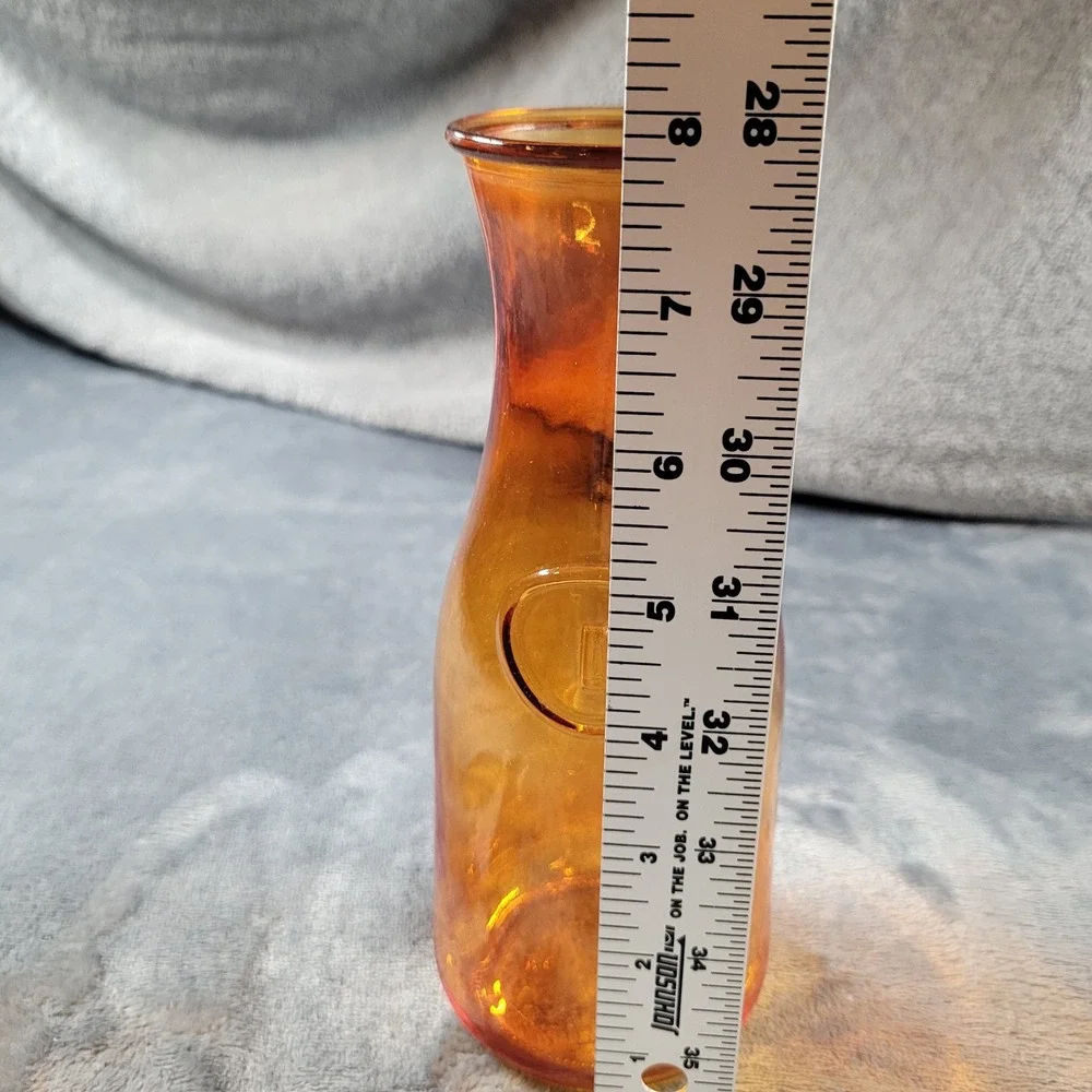 Vintage Amber Glass Carafe Bud Vase Embossed Seal Honey Gold Retro Decanter 8